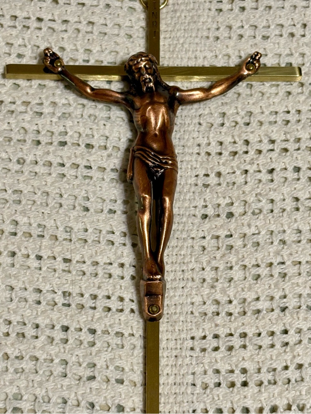 Brass Crucifix Slim line wall hanging Catholic vintage MCM